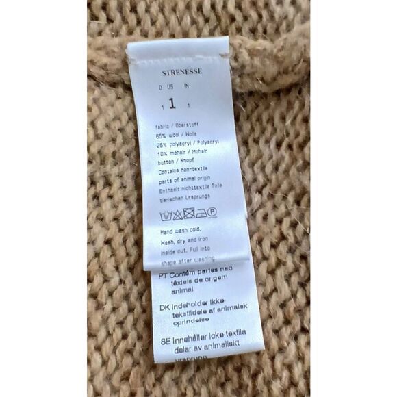 Strenesse womens large wool mohair camel brown fringe poncho sweater tan Italian - Picture 7 of 7